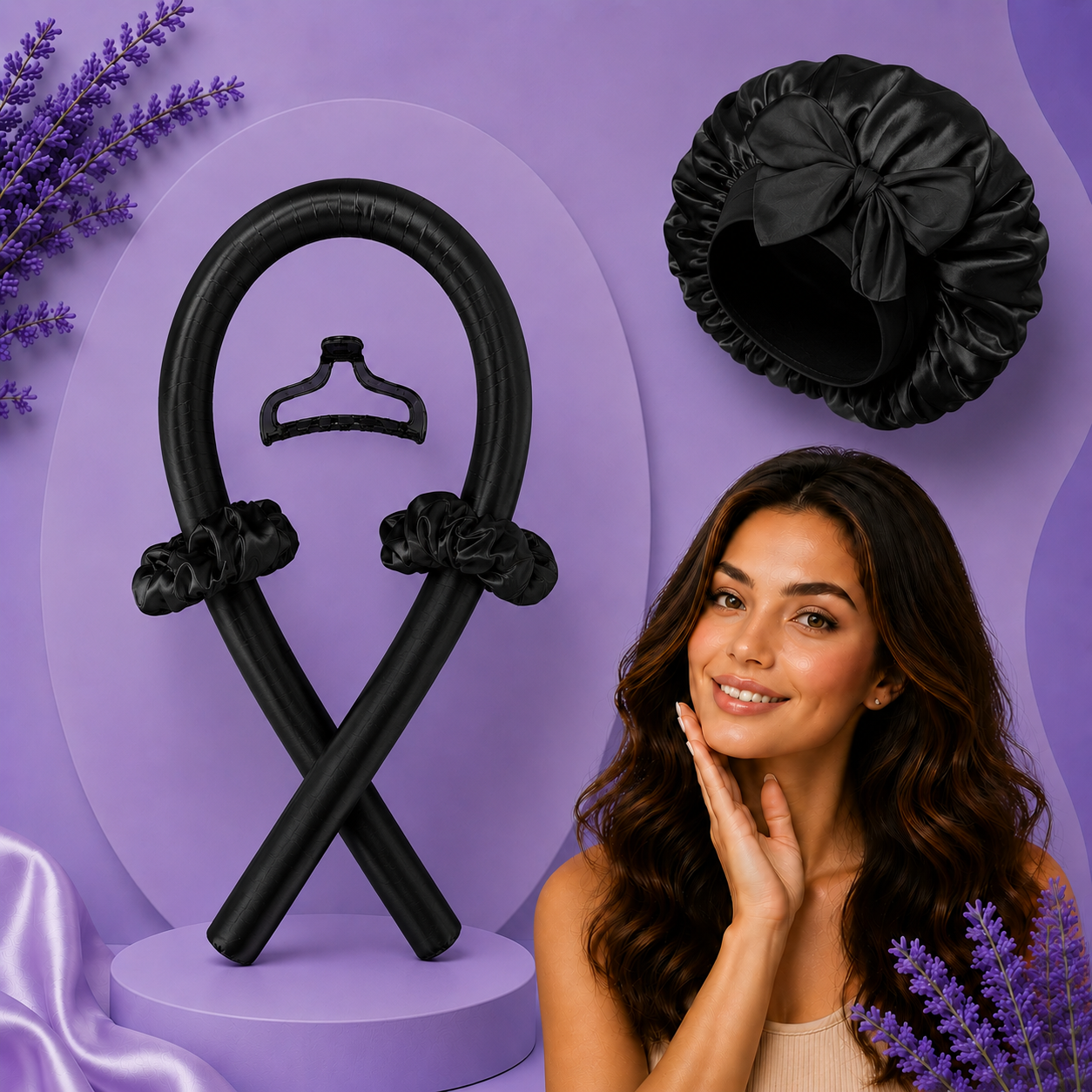 Heatless Hair Curler with Satin Cap